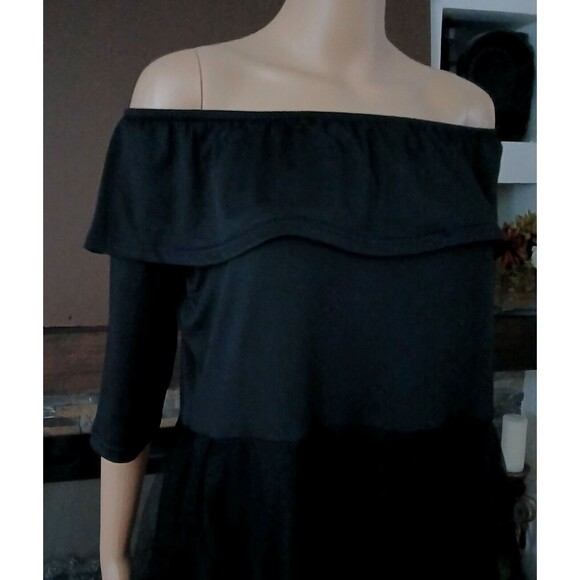 Women's XL Black Cocktail Party Dress Embroidered Damask Pattern Tool Overlay - Picture 7 of 8